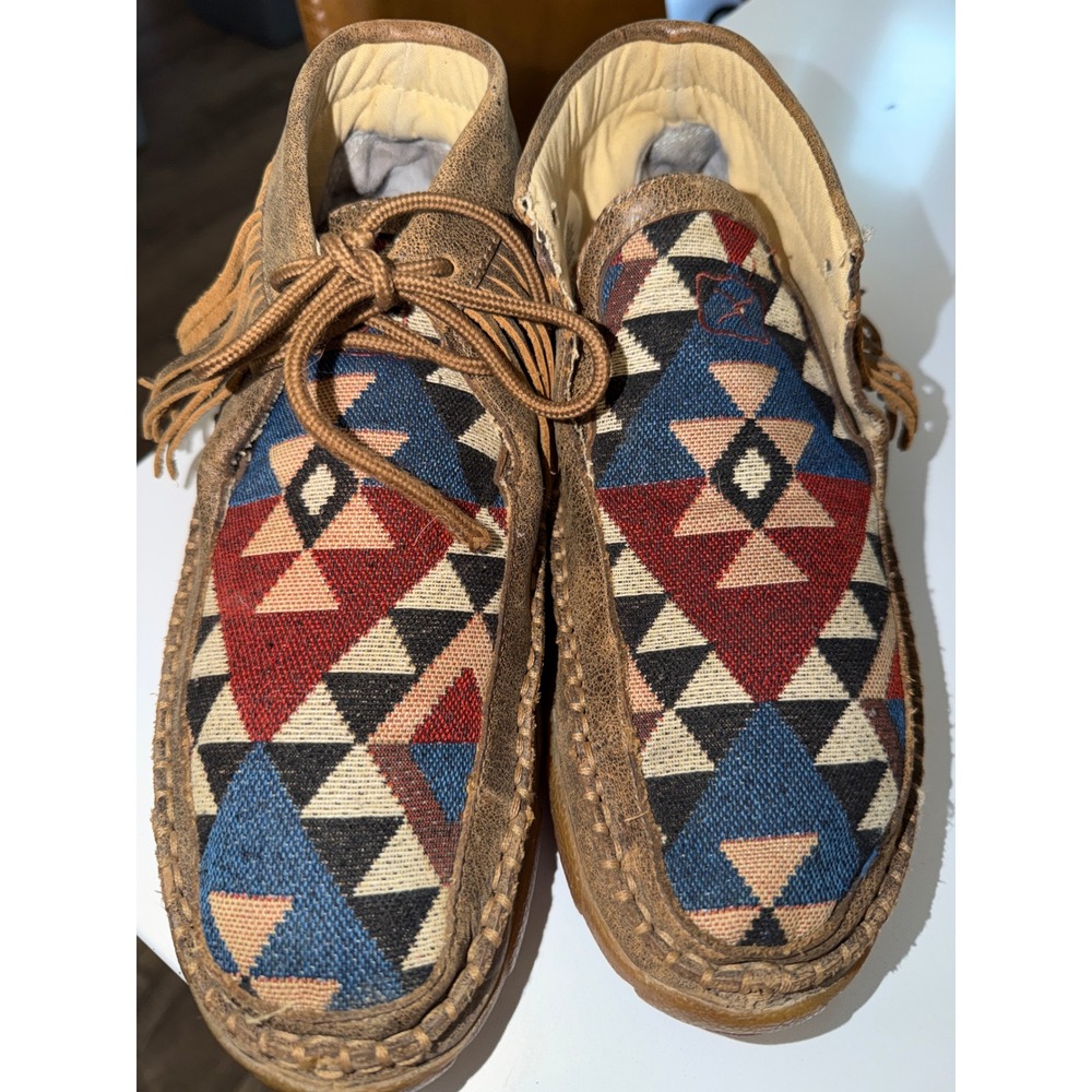 Twisted X Womens Driving Moc Shoes WDM0090 Brown Leather Southwestern Fringe 10M